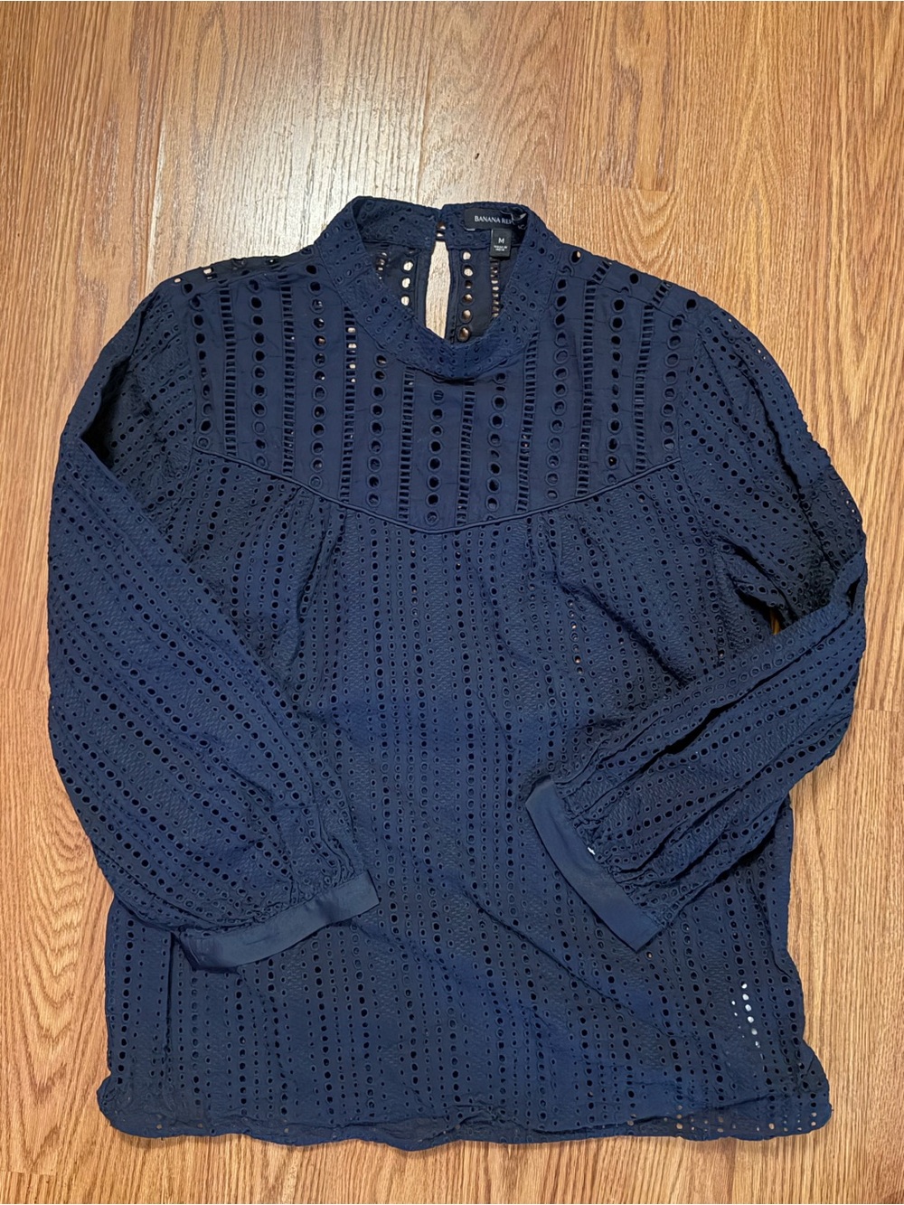 Banana Republic Navy Eyelet Long-Sleeve Top